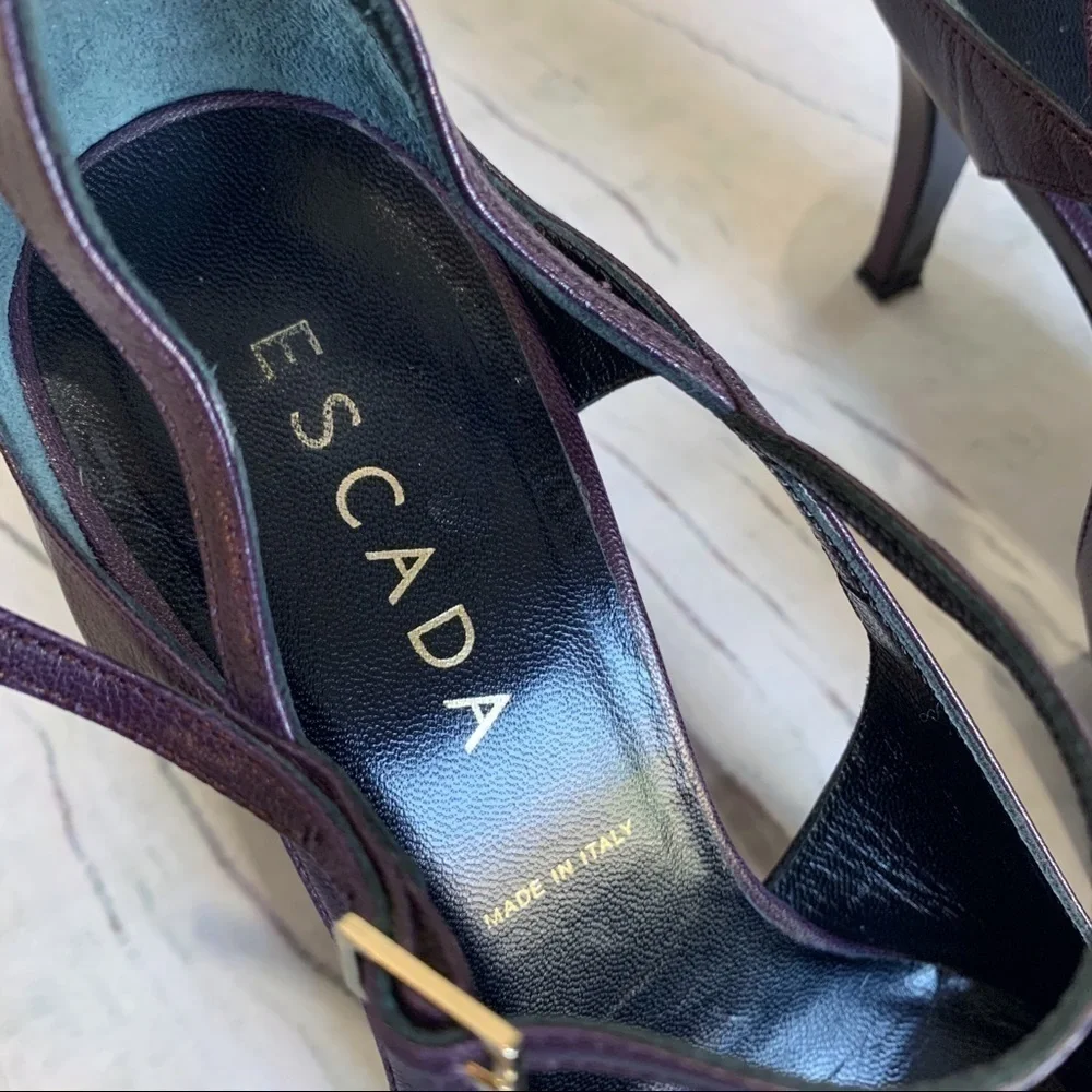 Escada Plum and Mirrored Gold Heels